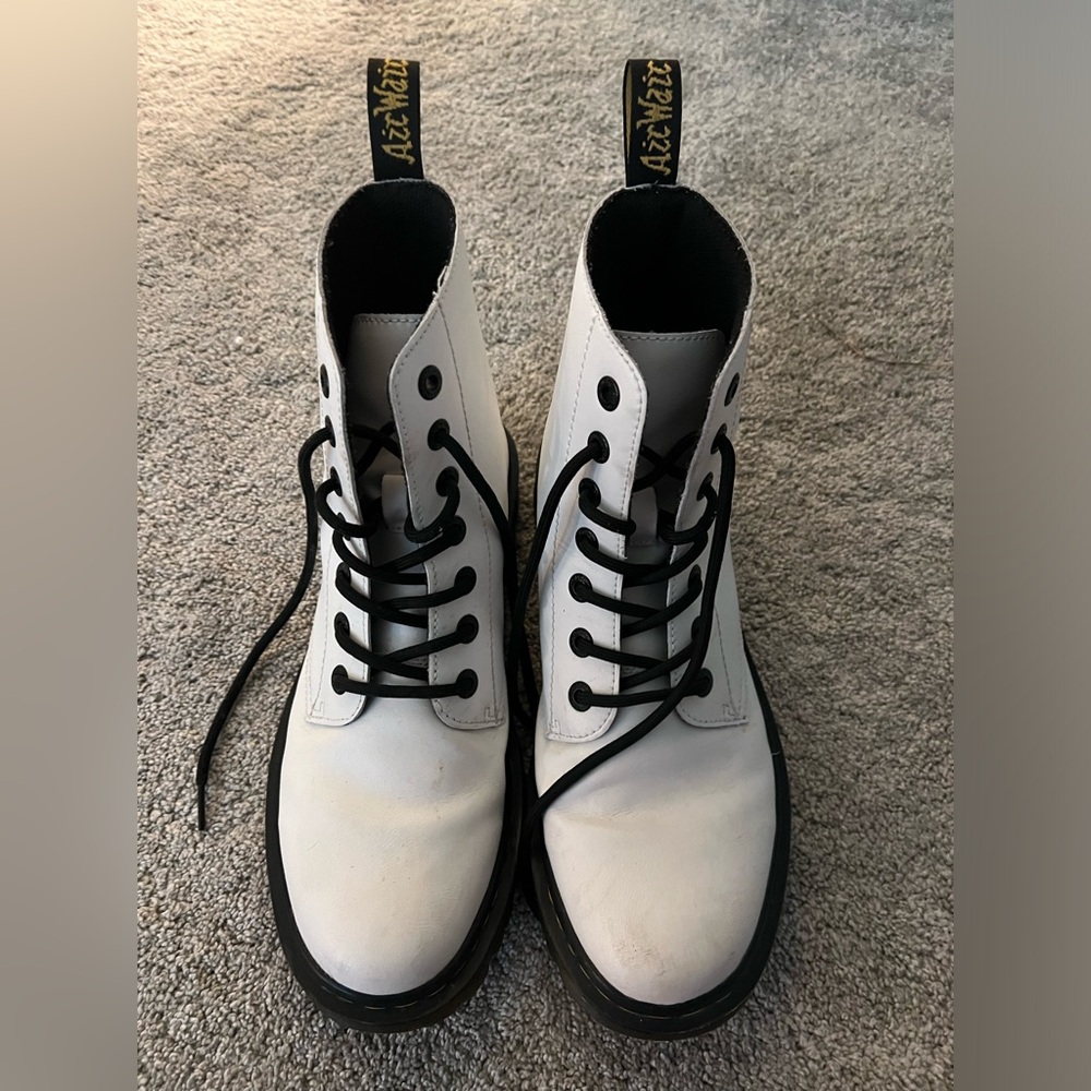 White Doc Martin combat boots real leather